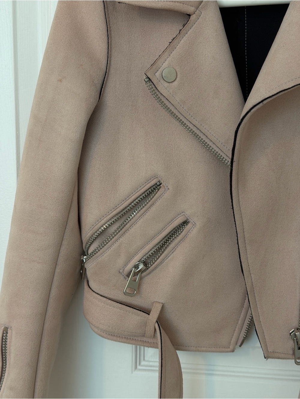 ZARA Womens Blush Pink Moto Jacket with Belt - Picture 6 of 6
